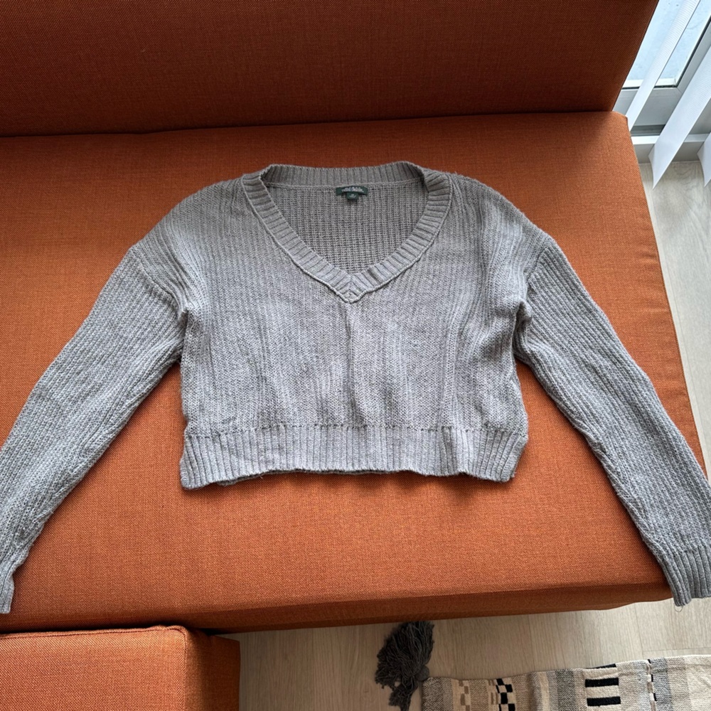 Gray V-Neck Cropped Women's Sweater
